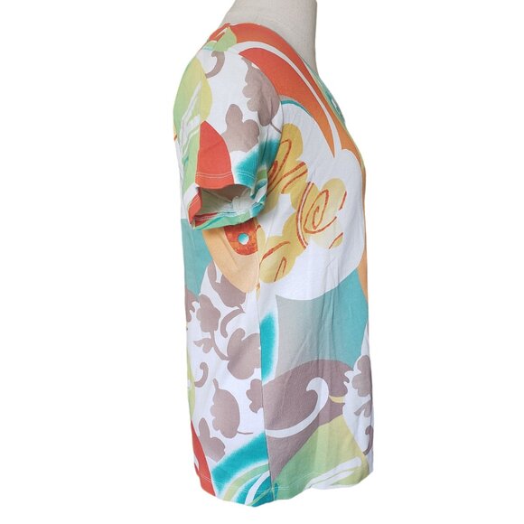 CT704 Chico's Additions Floral Short Sleeve V-neck Top M - Picture 4 of 5